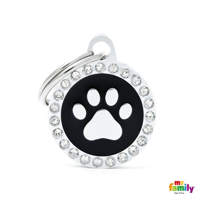 My Family Medaglietta Cerchio Piccolo Nero con Zampetta e Strass